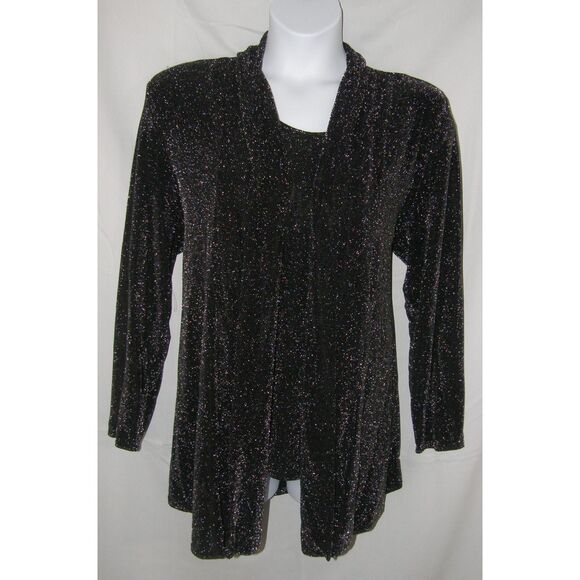 Sparkly Silver Sz Large Stretchy Sleeveless Top & Open Jacket 2 pc Roomy Set - Picture 1 of 5